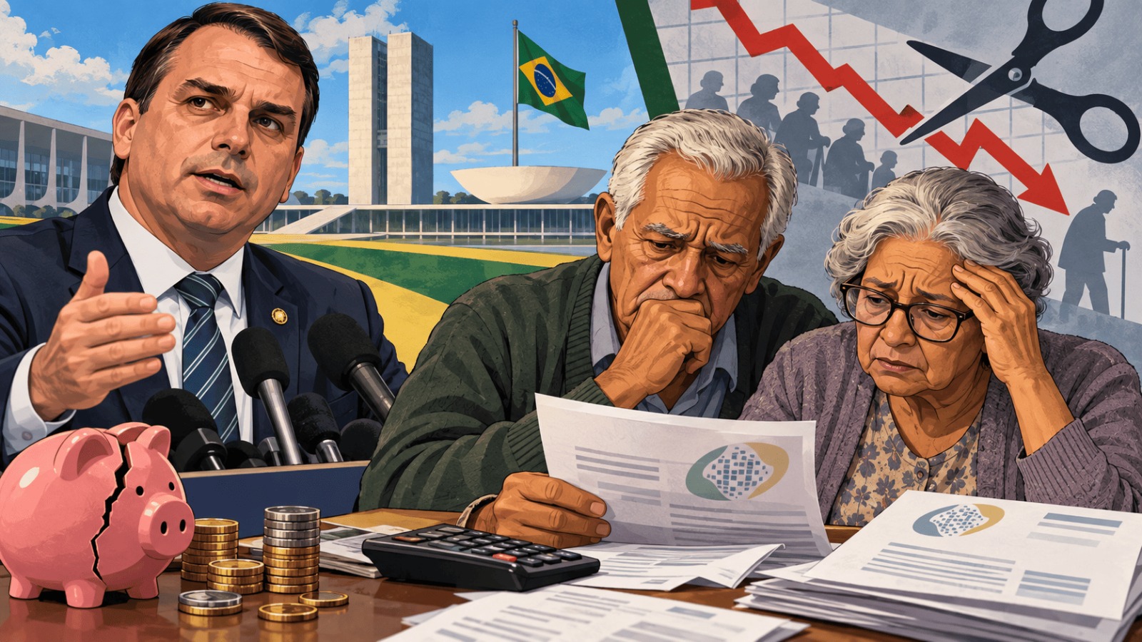 No momento, você está visualizando Proposta ligada a Flávio Bolsonaro prevê desvincular aposentadorias do salário mínimo e economizar R$ 1,1 trilhão